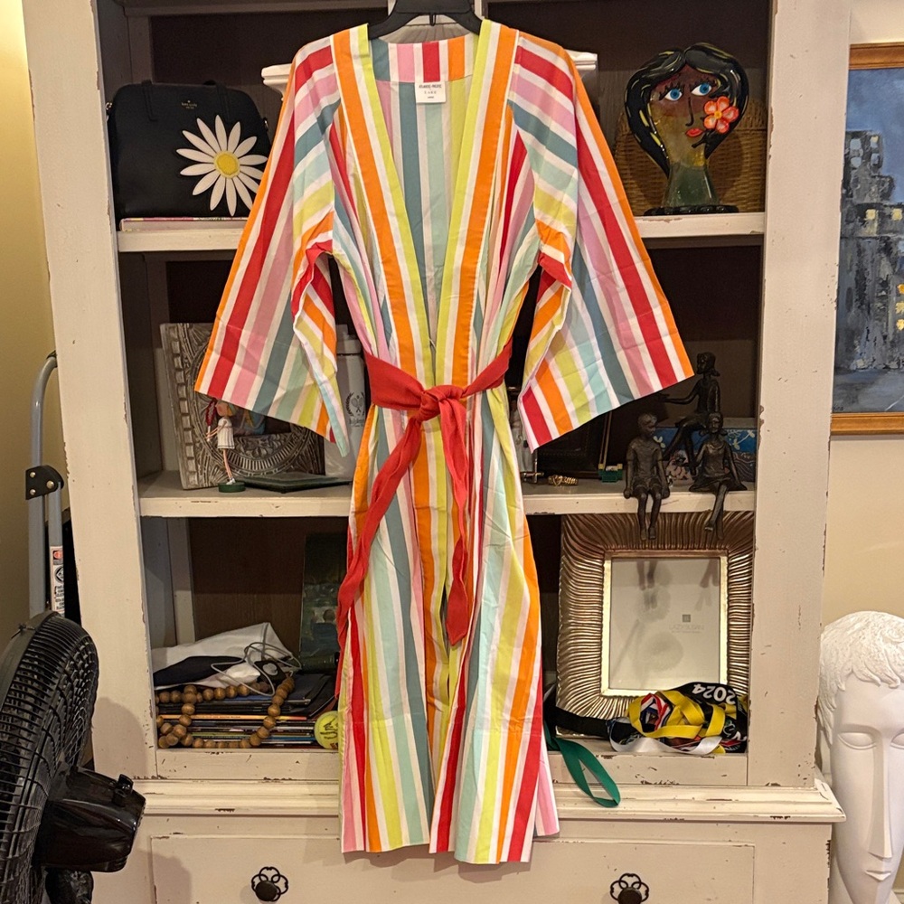 Lake Pajamas x Atlantic Pacific Bell Robe in Rainbow Stripe SZ Small new - Picture 3 of 5